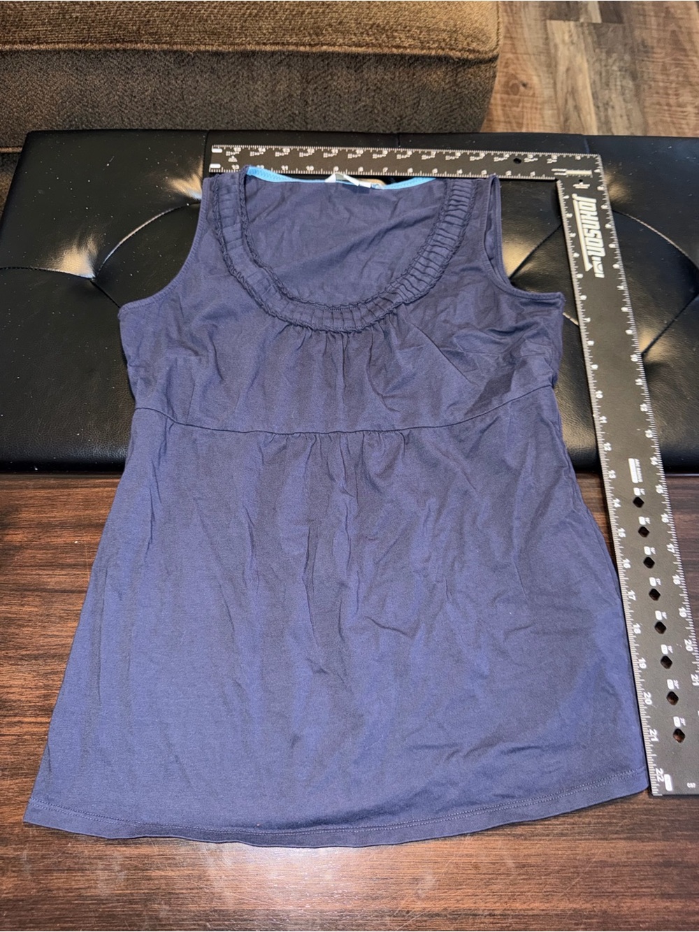 Boden Navy Ruffled Scoop Neck Tank Top